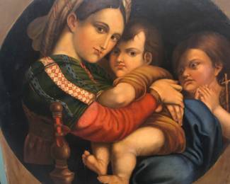 Large Madonna & Child 19th c. painting on wood