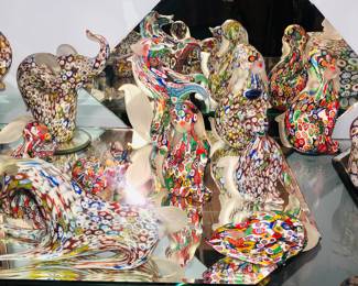 A selection of over 200 pieces of Vintage Venetian Murano Millefiori Murrine, Fratelli Toso etc. glass. Lamps, vases, bottles, animal figures etc.