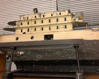Large tin & wood boat model