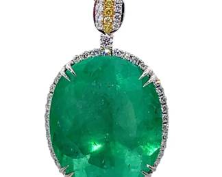 NEW!! 38.57 Carat Colombian Emerald & Natural Diamond Necklace in 18k Two-Tone Gold