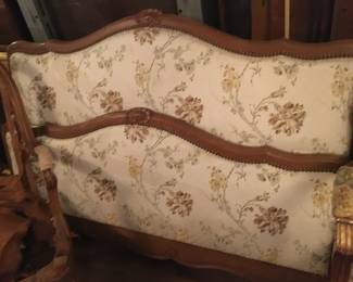 Full size upholstered French Provincial Bed frame with head and foot boards and rails. Very attractive!