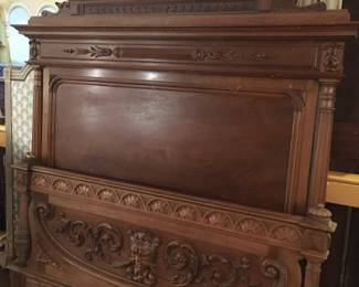 Belgian carved full size Head and foot boards and rails. Dolphin and Neptune detail. Must see!!!