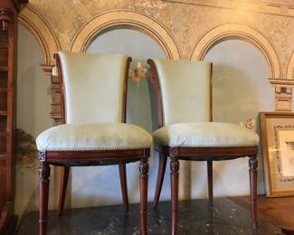 Pair of French side chairs, newly uppholstered and very clean! Darling frames!