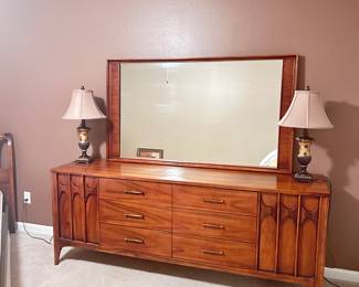 Kent Coffey Perspecta Mid-Century Modern Walnut Dress and mirror 