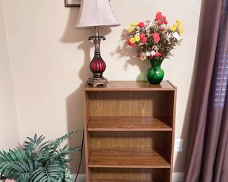 Small Bookshelves, lamp and Silk Flower Arrangements 