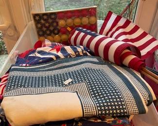 Assorted red, white and blue items.