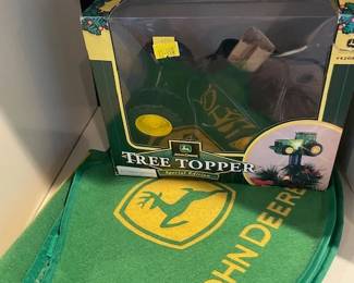 John Deere Tree Topper, mini tree skirt and hat.