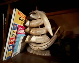 Neat MCM carved horn ship 