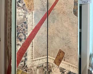 Three panel hand painted screen signed Jacques Lamy