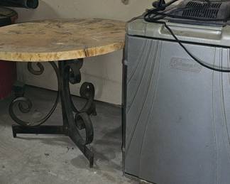 Table,  mini fridge