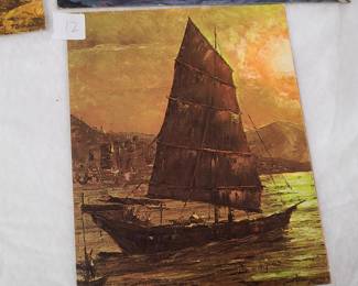 Mediterranean Scene Boats and ship litho art