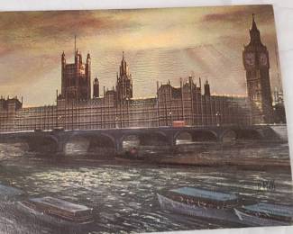 Paris and London Big Ben litho art print