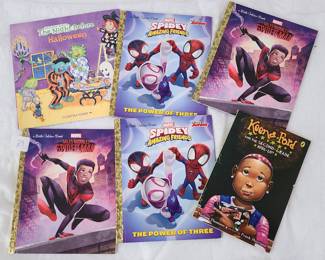Mixed lot of kids reading books, Marvel