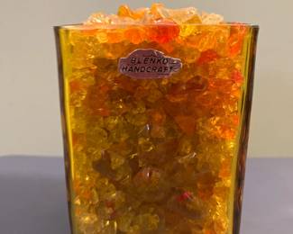 Blenko square vase with glass pieces