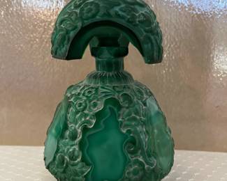 Malachite green Czech glass stoppered bottle