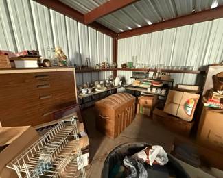 Oval top trunk and glass table/desk set