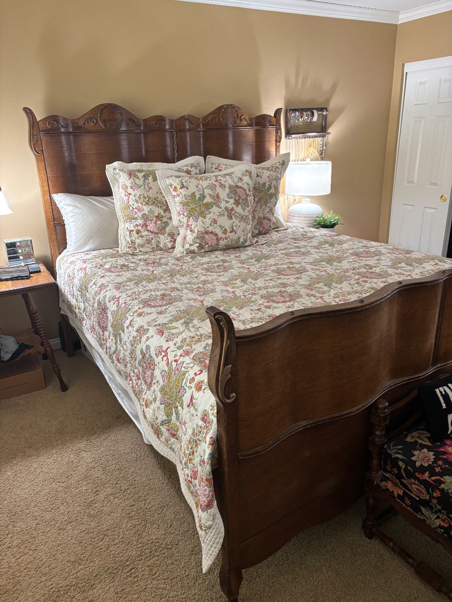king size bed with mattress and bedding $200