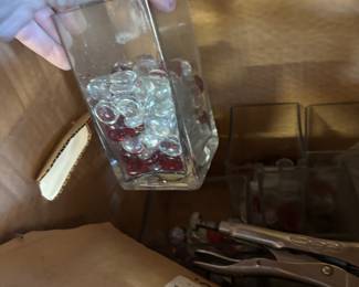 box of glass vases $10
