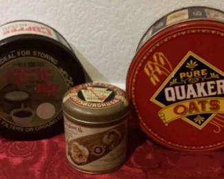 Pure Quaker Oats Cylinder Tin Coffee Collector H J Hines Keystone pickling Tin