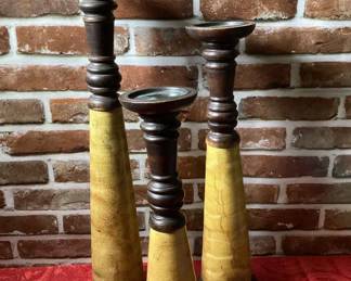 3 Wooden Pillar Candle Holders