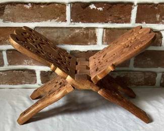 Vintage Hand Carved Wood Folding Book Holder