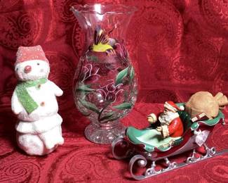 Glitter Snowman SantaaTMs Sleigh And Fifth Avenue Crystal LTD Vase