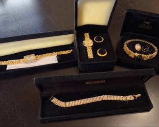 Elizabeth TayloraTMs White Diamonds Faux Diamond Bracelet 2 Gold tone Watches And Bracelet