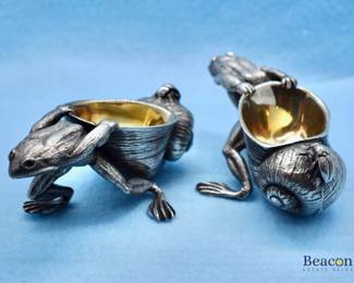 Silverplate frog salt cellars