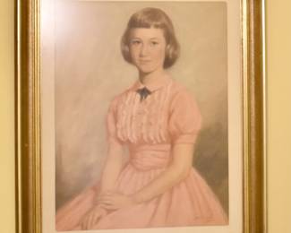 1959 Pastel portrait of a girl in a pink dress by Armin Stock