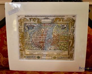 ebastian Munster unframed handcolored woodcut of Paris