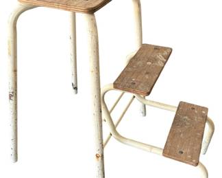 Vintage 3Step Metal Wood Ladder