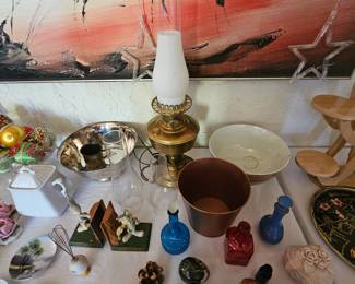 Hurricane Lamp Blue Glass Bottles, 