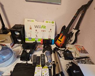 Wii Fit System, Nintendo DS, Guitar Hero Guitar, speakers