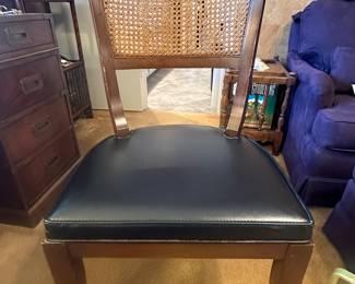 Cane back wood and leather chair