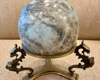Marble Orb on brass base with dragons 