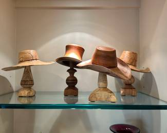 Johannes Michelsen handmade wood hats on stands