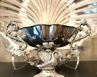 Perez Sterling Silver Two Handled Swan Dish 