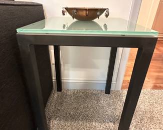 Room & Board side table - frosted glass top and metal base - set of 2
