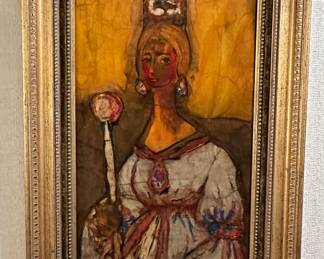 Margaret Putnam (Texas Artist) - "Reya de Castile" - mixed media on velvet 