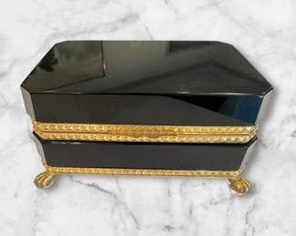 Vintage Murano Black Opaline glass casket box 