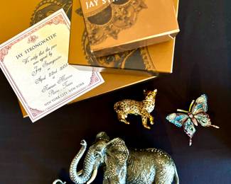 Jay Strongwater LARGE elephant, small elephant, butterfly and leopard cub