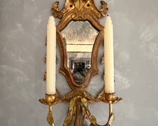 Vintage Paul DeLuca (Italy) pair of carved wood sconces 