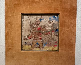 Margaret Putnam (Texas artist) - "Boy and the Birds" - mixed media board with velvet frame