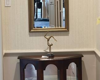 Vintage Cherry Wood & Glass Lighted Curio Display Cabinet 