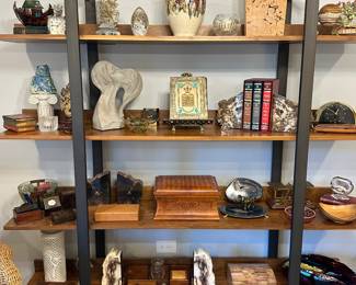 Room & Board “Elton” walnut/natural steel 4 shelf unit - 72” H x 70”W