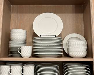 Pillivuyt French "Basketweave" pattern china set - Williams Sonoma - service for 12 