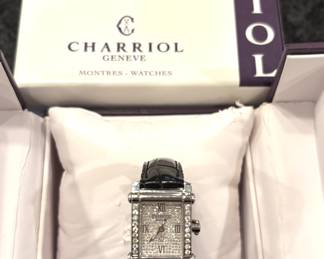 Philippe Charriol women's watch - diamond face and black leather band