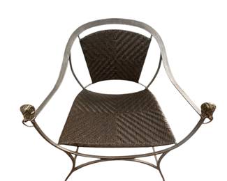 4 Maison Jansen metal and rattan chairs with ram's head and hoof details 