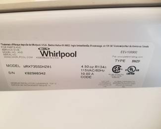 Whirlpool refrigerator model WRX735SDHZ01