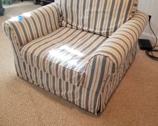 Cozy blue & white Pottery Barn striped arm chair